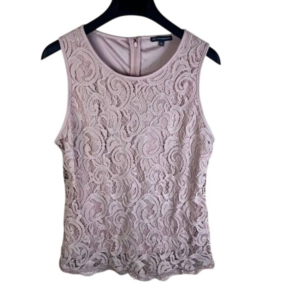 Adrianna Papell Womens Lace Lined Dressy Pale Pink Top Size Large Formal